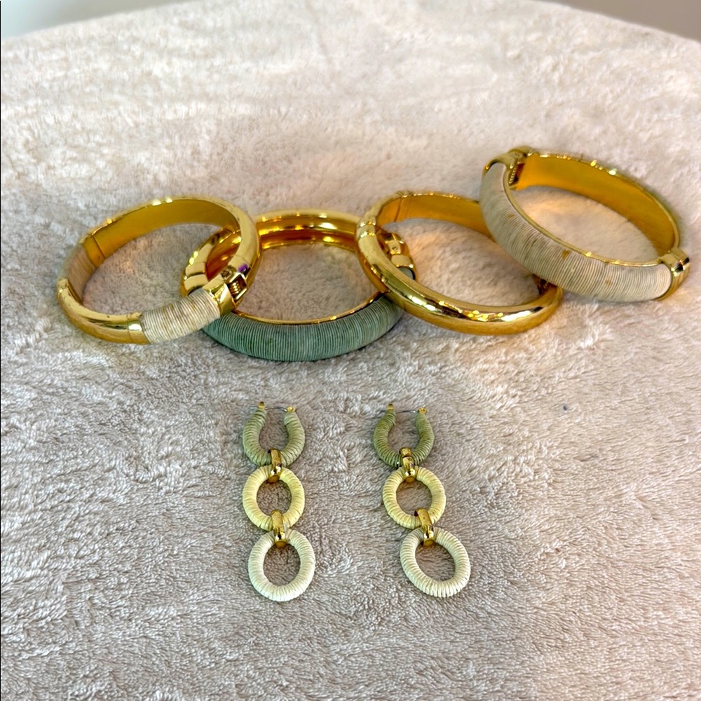 Elegant Gold and Cream Bangle and Earring Set